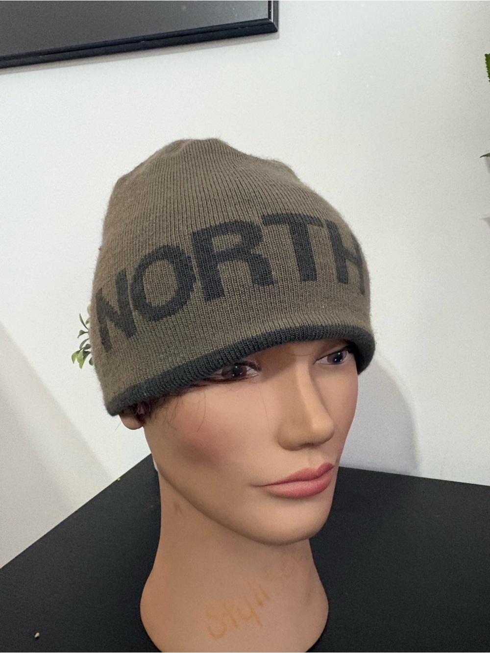 The North Face Olive Beanie with Dark Logo
